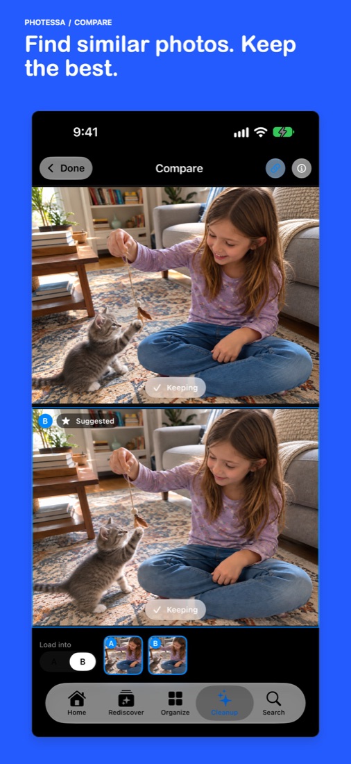 Side-by-side comparison of two similar family photos in Photessa